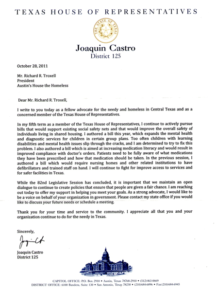 Support Letter From Joaquin Castro